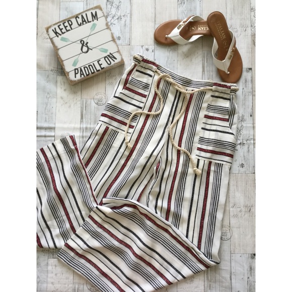 Forever 21 Pants - NWT onetheland Dusky Red Striped Rope Tie Pants